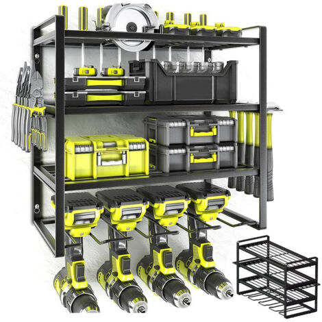Étagère de rangement de garage 4 niveaux – Organisateur mural robuste pour outils électriques, tournevis, clés et perceuses