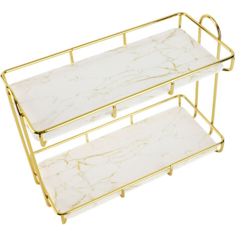 Étagère de rangement de salle de bain à 2 niveaux, or et blanc, étagère à maquillage, structure ergonomique, organisateur de comptoir antidérapant, gain de place