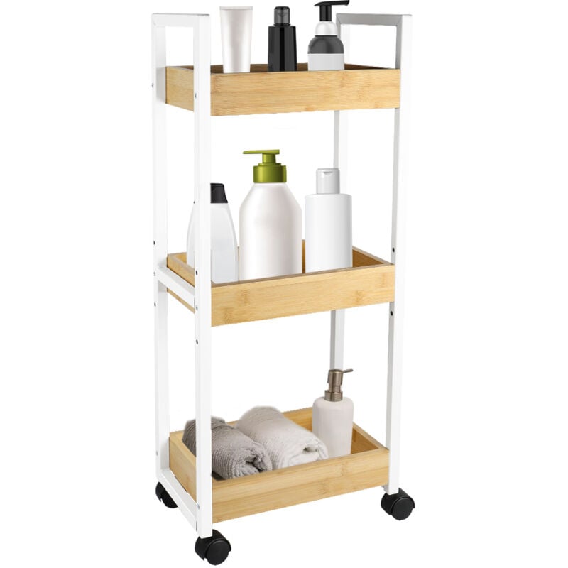 Tagère de rangement de salle de bain à 3 niveaux, étagère roulante, chariot, étagère sur pied, étagère de salle de bain, chariot de cuisine avec