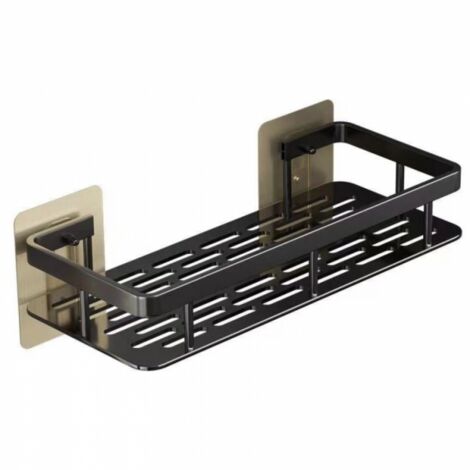 Étagère de rangement de salle de bain sans perforation, étagère de rangement de salle de bain en alliage d'aluminium antirouille, noir