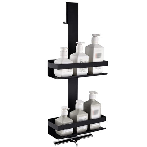 Étagère de rangement double couche - noire - étagère de rangement pour salle de bain