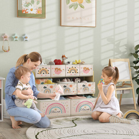 Étagère de rangement enfant étagère à 3 niveaux avec 9 boîtes en tissu non tissé 93 x 30 x 70 cm jaune