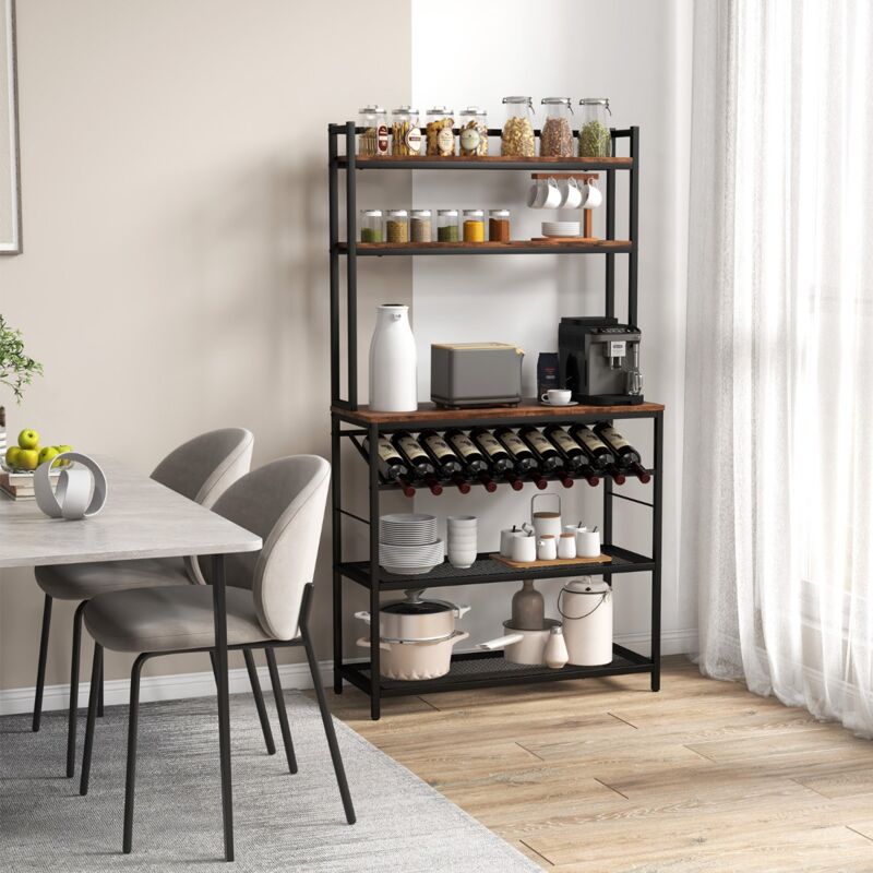 Design In - tagère de rangement Étagère Cuisine Micro-Ondes avec Casier Vin 10 Bouteilles Marron Rustique CW19393