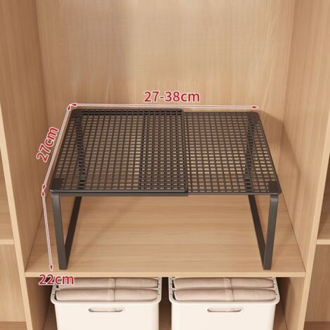 Étagère de rangement extensible pour armoire, unité de rangement multi-niveaux avec étagères, range-chaussures, sans perçage pour un gain de place, noire, petite taille.