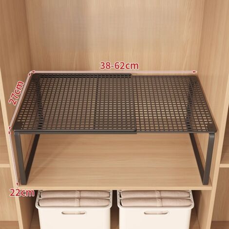 Étagère de rangement extensible pour armoire, unité de rangement multi-niveaux avec étagères, range-chaussures, sans perçage pour un gain de place, noire, taille moyenne.