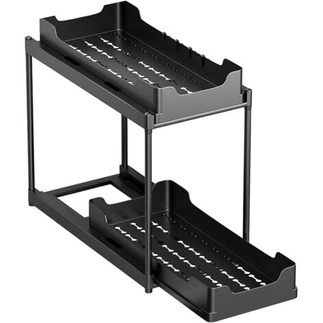 Étagère de rangement extensible sous l'évier - Organiseur placard cuisine à 2 niveaux avec tiroir  Organisateur sous-table multifonction pour l'Orga Noir