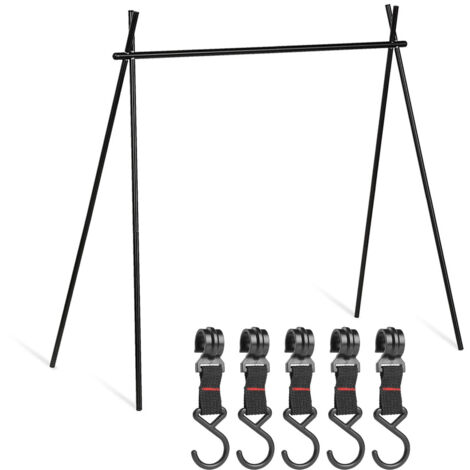 Étagère de Rangement Extérieure Pliable en Alliage d'Aluminium avec 5 Crochets Noir pour Camping