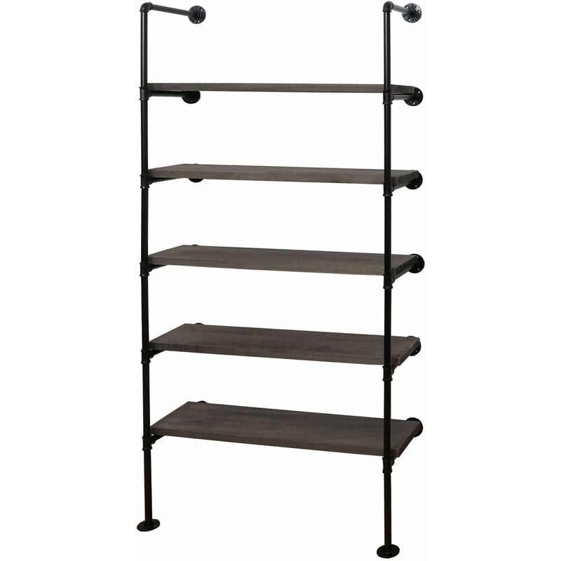 HHG - jamais utilisé] Étagère 451, Étagère de salon Bibliothèque Étagère de rangement, Design industriel bois métal, 165x80x28cm, gris-brun