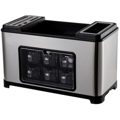Étagère de rangement métallique pour épices et couverts, organisateur de cuisine avec séparateur pour cuillères et fourchettes.