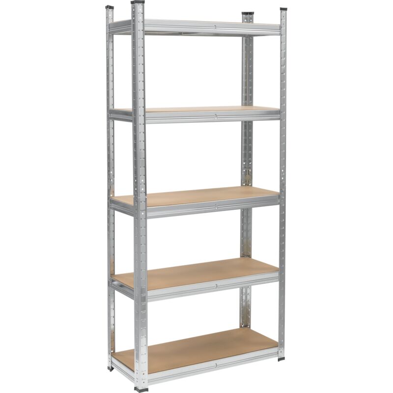 Étagère de rangement métallique Rebel 150x70x30 cm, argentée, pour garage, à 5 niveaux.