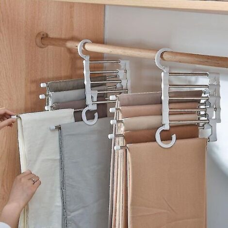 Étagère de rangement multifonctionnelle 5 en 1 pour pantalons, avec ceintures et attaches réglables, en acier inoxydable. Cintre.