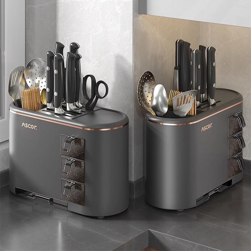 Étagère de rangement multifonctionnelle pour la cuisine, accessoires ménagers, étagère à épices, boîte à condiments, porte-baguettes et porte-couteaux
