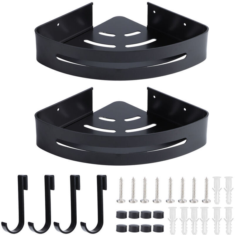 Tagère de rangement murale à Double couche en aluminium, étagère d'angle pour la maison et la salle de bain, noire.. Debuns