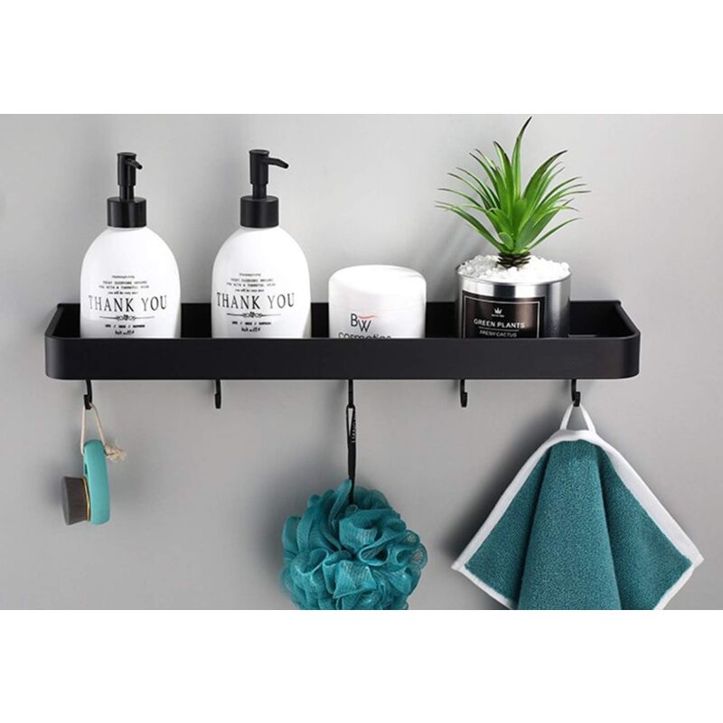 Tagère de rangement murale flottante en métal noir, étagère de salle de bain, étagère murale pour économiser de l'espace et antirouille avec 5