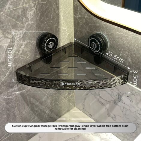 Étagère de rangement murale triangulaire grise et argentée pour WC, sans perçage, avec ventouses, pour meuble d'angle de salle de bain.