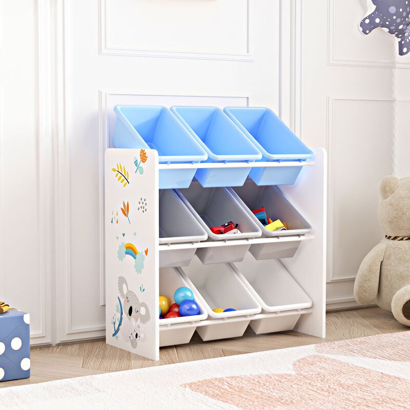 Tagère de rangement Muxía pour enfant avec 9 bacs ouverts blanc / gris / bleu [en.casa]