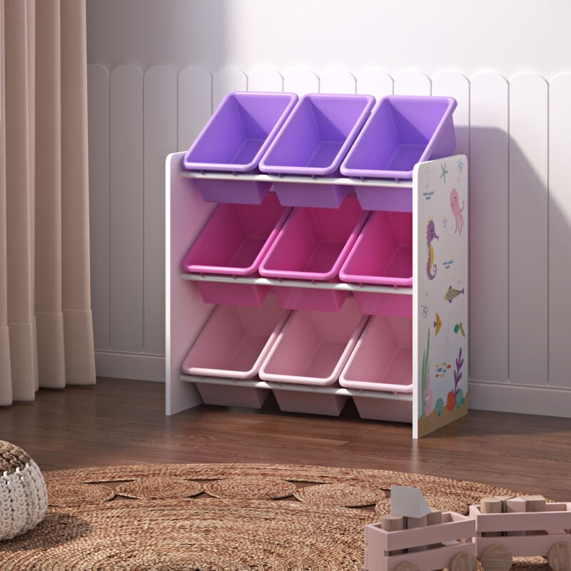 Tagère de rangement Muxía pour enfant avec 9 bacs ouverts blanc / rose / violet [en.casa]