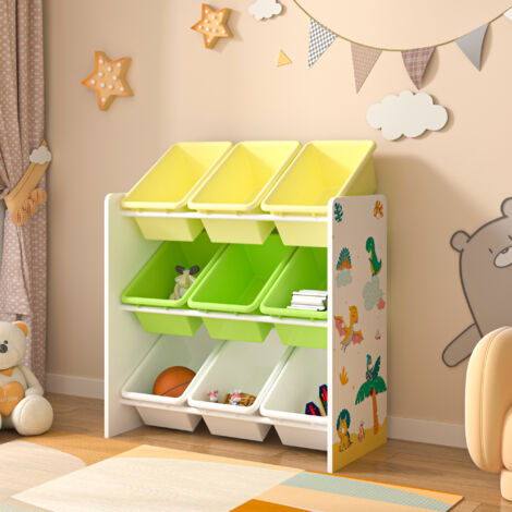 Étagère de rangement Muxía pour enfant avec 9 bacs ouverts blanc / vert / jaune [en.casa]