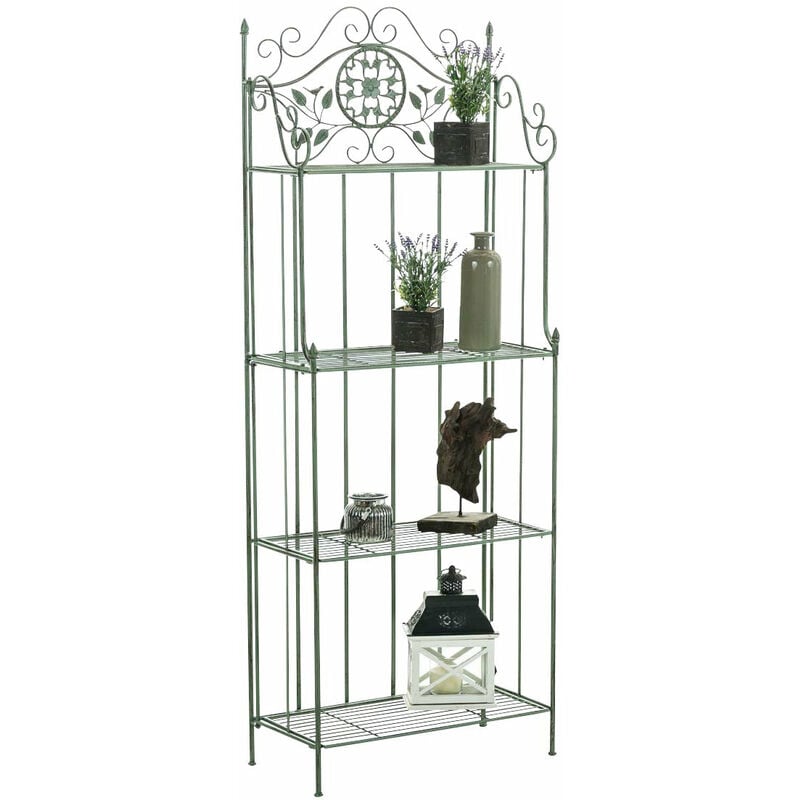 Tagère de rangement plantes chaussures cuisine 4 niveaux en métal 175x66x32 cm vert vieilli ETA10096