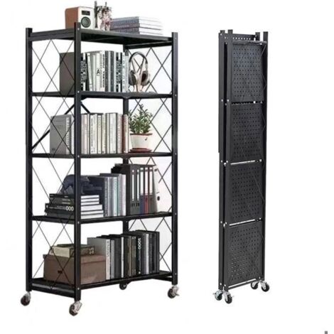 Étagère de rangement pliable à 5 étages avec roulettes-Chaque étage charge 20 kg(en total 100kg)- Pour cuisine, salle de bain, salon
