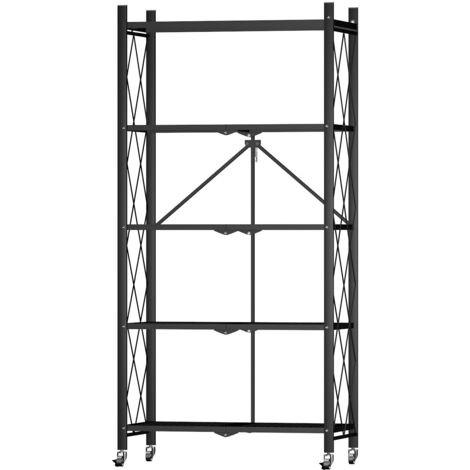 Étagère de Rangement Pliable - HOMEMIYN - 5 Niveaux - Noir - 71x34x159cm - Installation Rapide