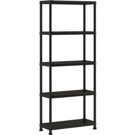 Étagère de rangement modulable 75 x 32 x 176 cm – 5 étagères – Charge max 25 kg chacune – Noir pour garage, cuisine ou bureau – ABM