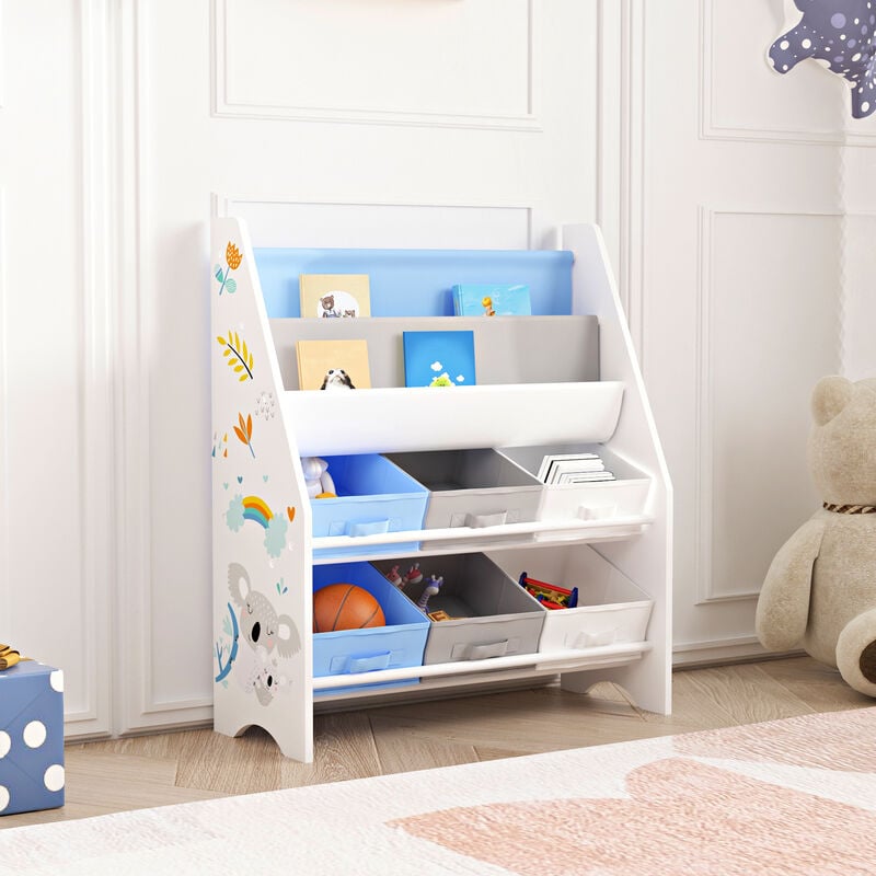 Tagère de rangement Ponteceso pour enfant avec 6 bacs ouverts blanc / gris / bleu [en.casa]