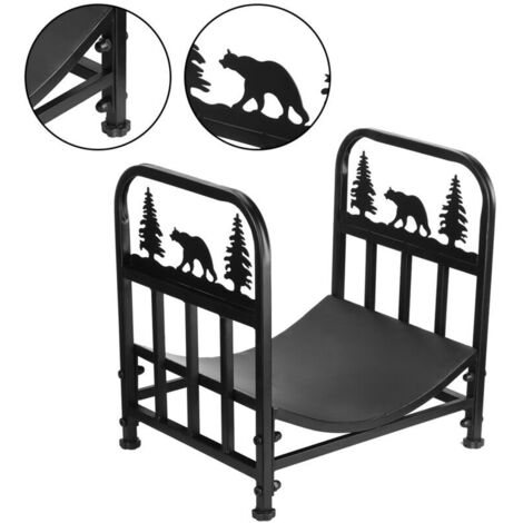 Étagère de rangement pour bois de chauffage d'intérieur avec crochets en bois d'allumage, support de bûches stable et antirouille et organisateur de décoration de cheminée