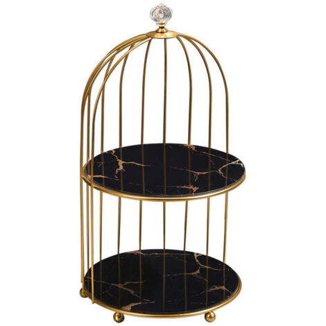 Étagère de rangement pour cages à oiseaux - Cage à oiseaux à double niveau - Noir et or