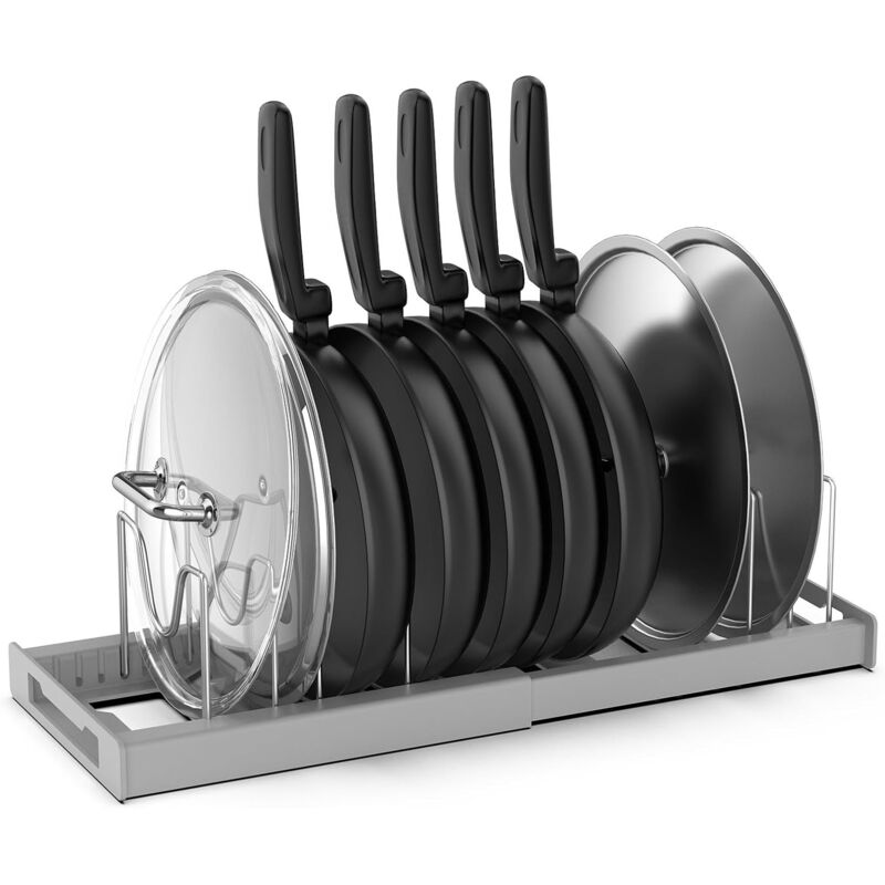 Étagère de rangement pour casseroles - Étagère extensible avec 7 étagères réglables, adaptée aux couvercles de casseroles et aux poêles à frire