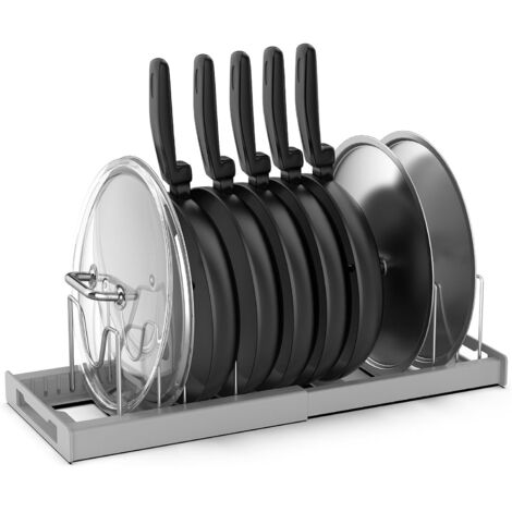 Étagère de rangement pour casseroles - Étagère extensible avec 7 étagères réglables, adaptée aux couvercles de casseroles et aux poêles à frire (grise)