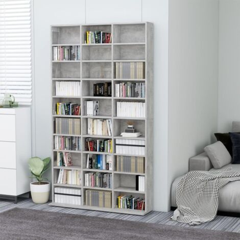 Étagère de Rangement pour CD/DVD Bibliothèque - pour Bureau Salon Chambre Cuisine Gris béton 102x16x177,5 cm Bois d'ingénierie BV929932 - BonneVie