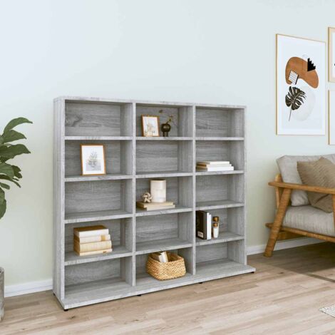 Étagère de Rangement pour CD/DVD Bibliothèque - pour Bureau Salon Chambre Cuisine Sonoma gris 102x23x89,5 cm Bois d'ingénierie BV828286 - BonneVie