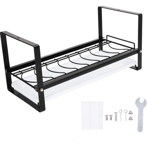 Étagère de Rangement pour Cuisine, Support Vaisselle Anti-Dérapant et Inoxydable pour Évier, Placard ou Garde-Manger, Noir