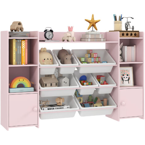 Étagère de rangement pour enfants, étagère pour jouets et livres, pour ranger, 8 cartons amovibles, rose
