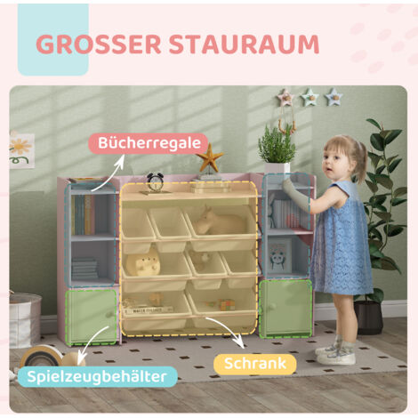 Étagère de rangement pour enfants, idéale pour ranger jouets et livres, avec 8 boîtes amovibles, rose.