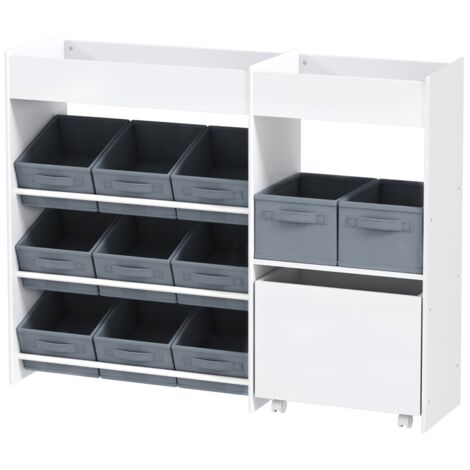 Étagère de rangement pour enfants,armoire à jouets pour enfants avec 11 boîtes en tissu,compartiments supérieurs,3 autocollants,blanc
