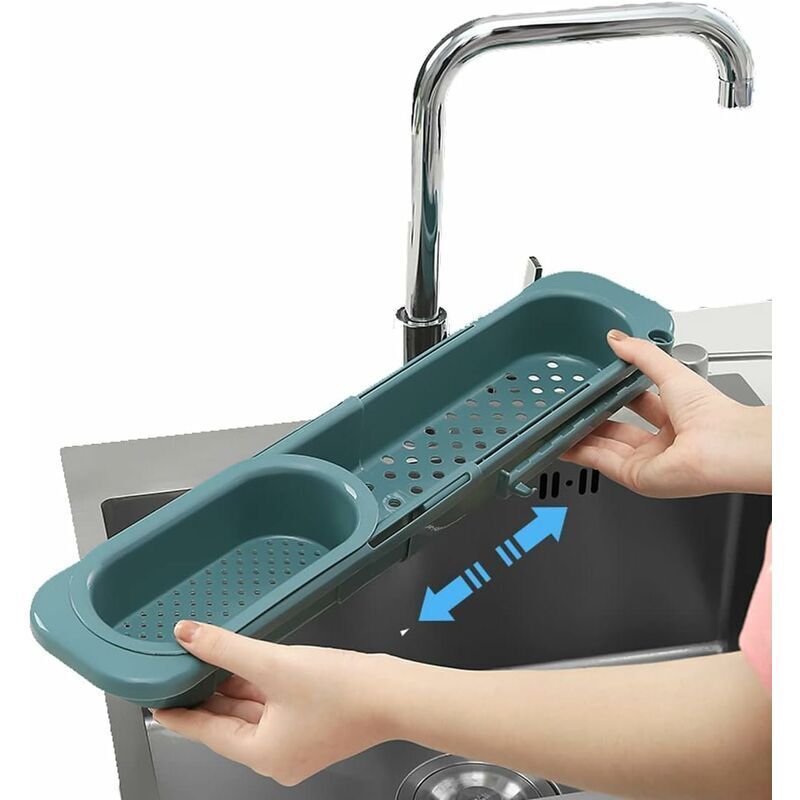 Étagère de rangement pour évier de cuisine avec support télescopique extensible et panier à éponge-1pc