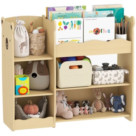 Étagère de rangement pour jouets d'enfants, en bois massif, 92 x 29 x 79 cm, couleur bois naturel