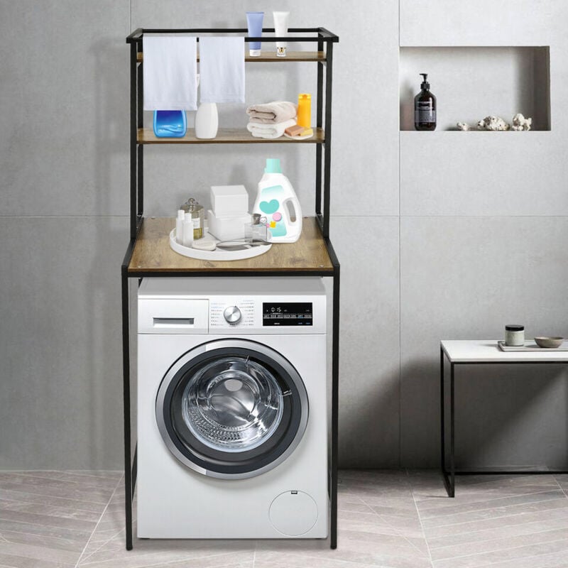 Etagère de rangement pour lave-linge et sèche-linge à 3 niveaux Etagère de séchage du linge à fixer au sol