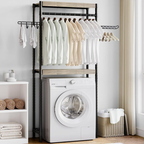 Étagère de rangement pour lave-linge/sèche-linge 30 pouces – Meuble de rangement pour buanderie réglable en hauteur, comprenant cinq étagères en bois à double niveau, gris, dimensions 93 x 36 x 18 cm