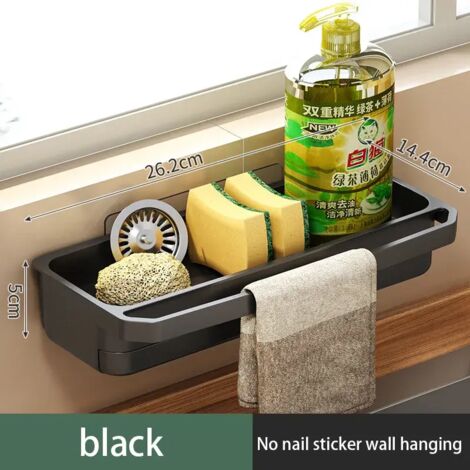 Étagère de rangement pour robinet de cuisine, égouttoir réglable sans trou avec bac de récupération, étagère murale pour éponges