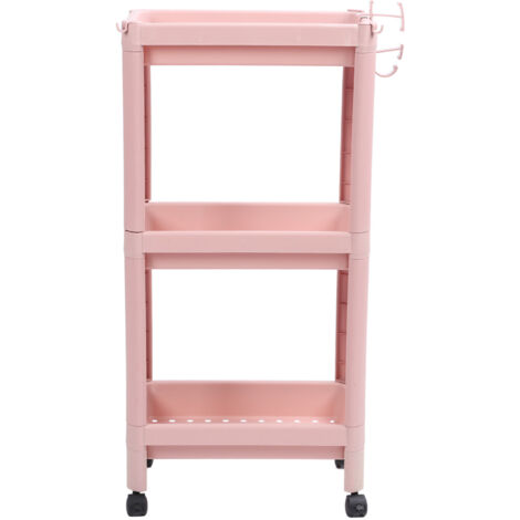 Étagère de Rangement pour Salle de Bain 3 Niveaux Rose avec Roulettes, Stable et Durable, Support d'Angle Autoportant pour Organiser le Sol