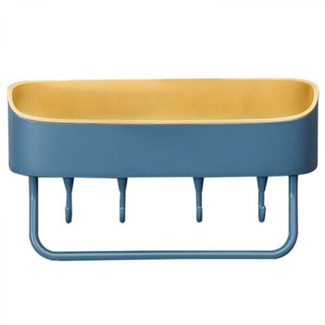 Étagère de rangement pour salle de bain, bleu, 27 x 10,5 x 11 cm, 1 pièce, sans perçage, pour porte de salle de bain, gel douche avec crochet