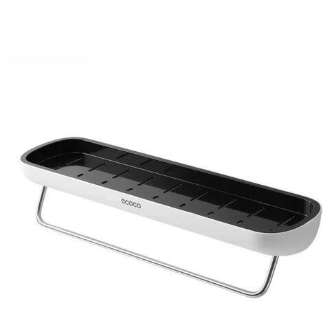 Étagère de rangement pour salle de bain Coco italienne, entièrement noire assortie, avec porte-serviettes, fixation murale non perforée, étagère de rangement multifonctionnelle pour bonde.