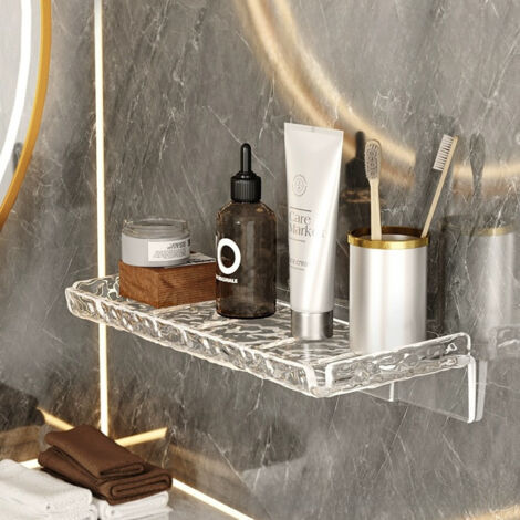 Étagère de rangement pour salle de bain en acrylique effet vague, 24,6 x 11 x 5,2 cm, sans perçage, fixation murale, organisateur de cosmétiques pour lavabo
