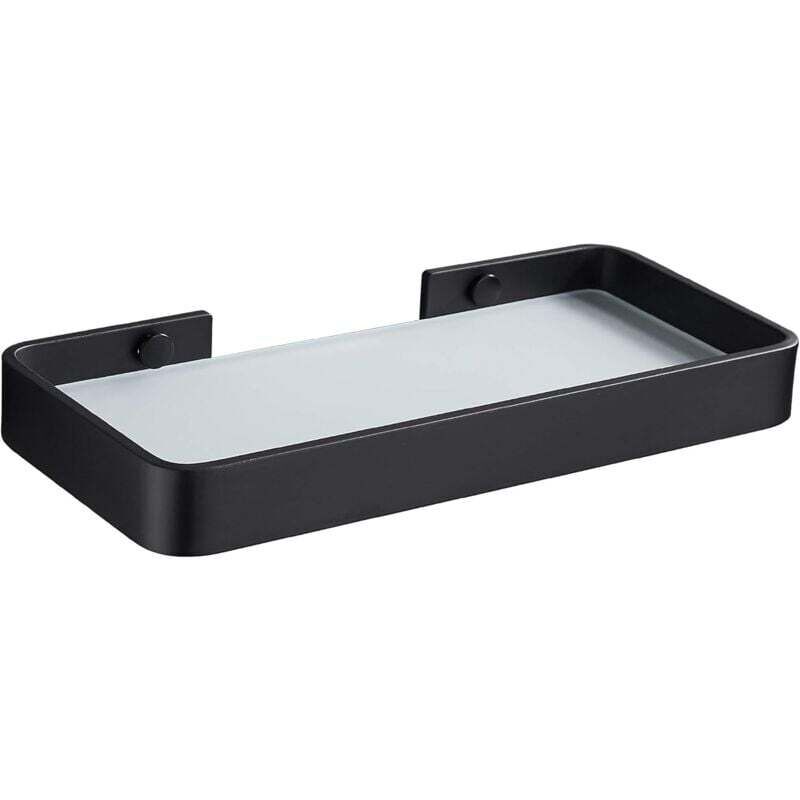 Étagère de rangement rectangulaire pour salle de bain en verre trempé Organisateur de douche sans clous, sans encombrement, noir