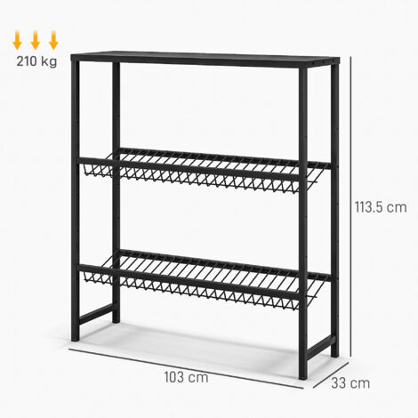 Étagère de rangement réglable en hauteur, en métal robuste, design compact, capacité de charge de 210 kg, noire