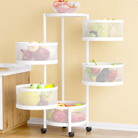 Étagère de rangement rotative à 5 niveaux pour cuisine, paniers de rangement pour fruits et légumes, étagère amovible multicouche - Blanc