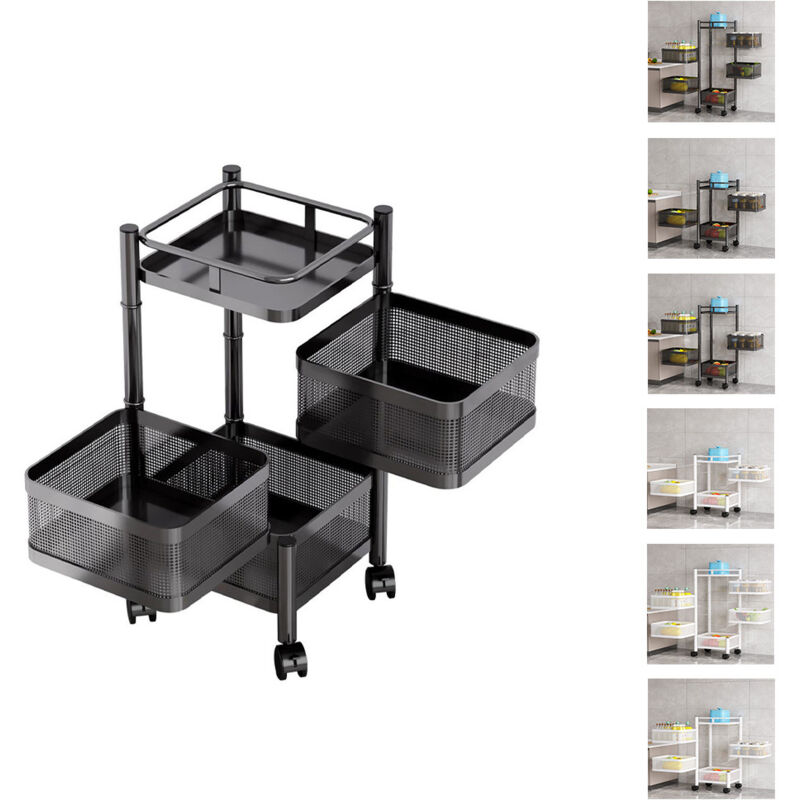 Lunsy - tagère de rangement rotative pour cuisine, panier carré coulissant à 3 niveaux avec roues, étagère de rangement rotative-NOIR